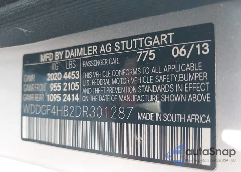 2013 Mercedes-Benz C 250 Sport from USA, damaged, VIN WDDGF4HB2DR301287